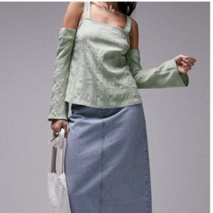 Topshop Textured Cold Shoulder Top Light Green Size 4 NWT in Package!